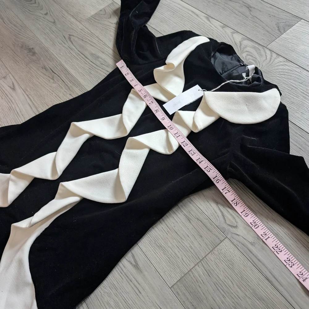 Anne Fontaine Black Velvet White Ruffle Solange Cocktail Dress Size‎ 38 (6) - Picture 12 of 13